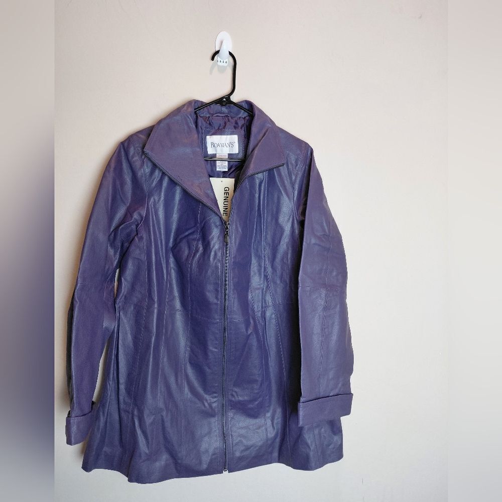 Roaman’s A-Line Purple Genuine Leather Jacket Pebbled SIZE 14W